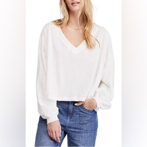 Free People Cream V-Neck Blouse